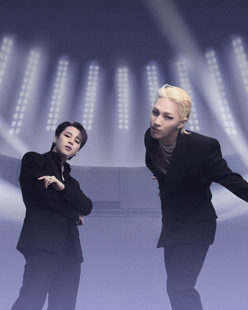 Promotional image for Taeyang (right) and BTS' Jimin's collaborative single "Vibe" (The Black Label)