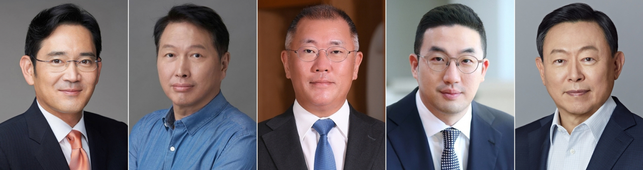 왼쪽부터 이재용 삼성전자 회장, 최태원 SK그룹 회장, 정의선 현대자동차 회장, 구광모 LG 회장, 신동빈 롯데 회장 [각 사 제공]