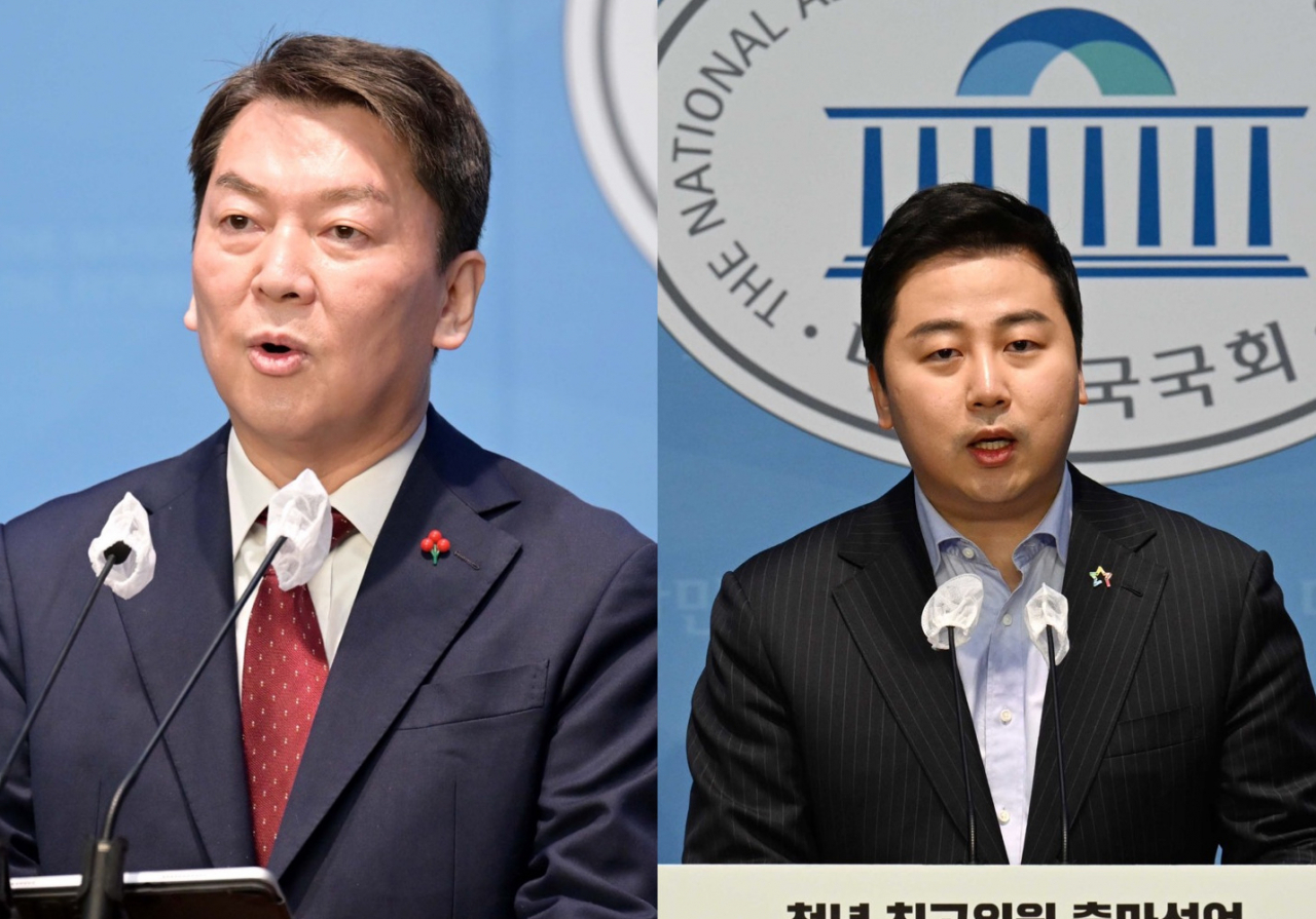안철수(왼쪽) 국민의힘 의원과 장예찬(오른쪽) 청년재단 이사장. 이상섭 기자