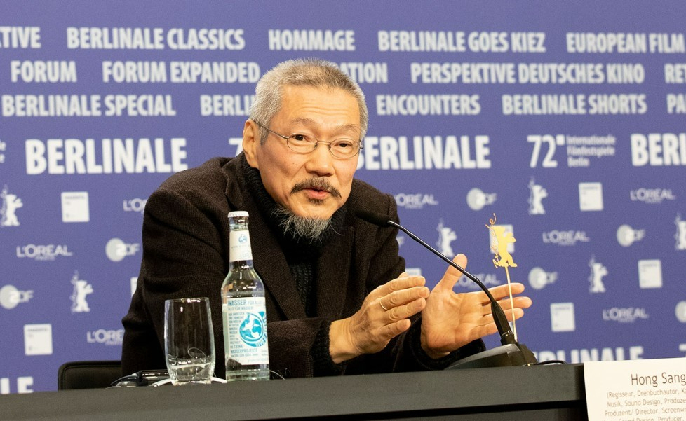 Director Hong Sang-soo speaks at a press conference for “The Novelist‘s Film” at the 72nd Berlin International Film Festival in Berlin, in February 2022. (Berlin International Film Festival)