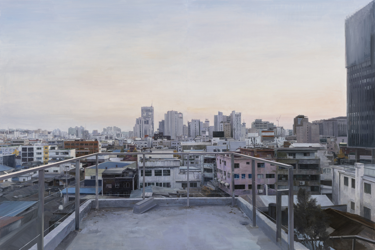 정재호, 나는 여기에서 얼마나 오랫동안 , 2022, 캔버스에 오일, 200 x 300 cm [초이앤초이 갤러리 제공]