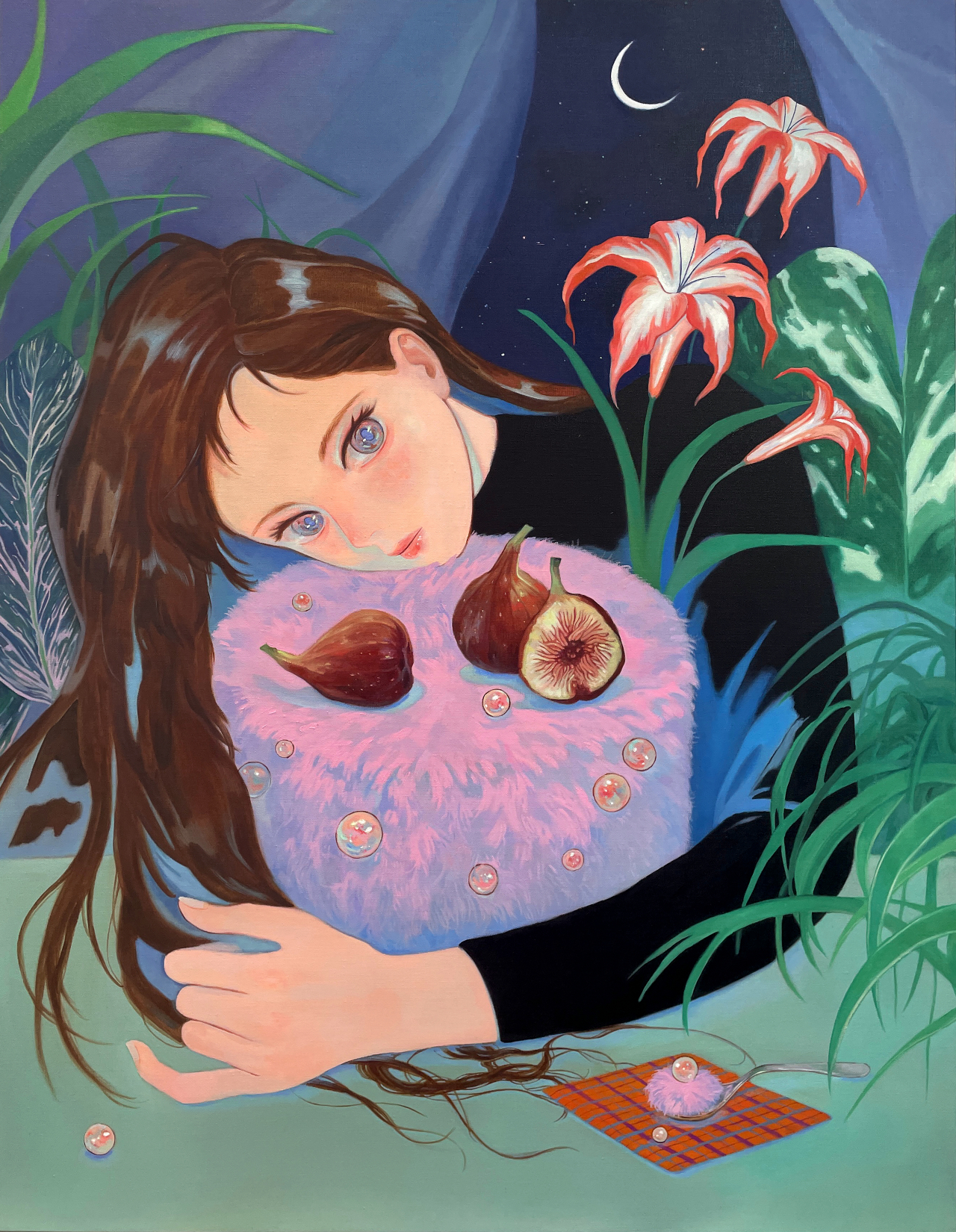 아바, 외롭고 지친 밤에는 폭신하고 달콤한 위로가 필요해 A puffy sweet cake for a lonley long night, 2022, oil on linen canvas, 91cm &times; 116.8cm