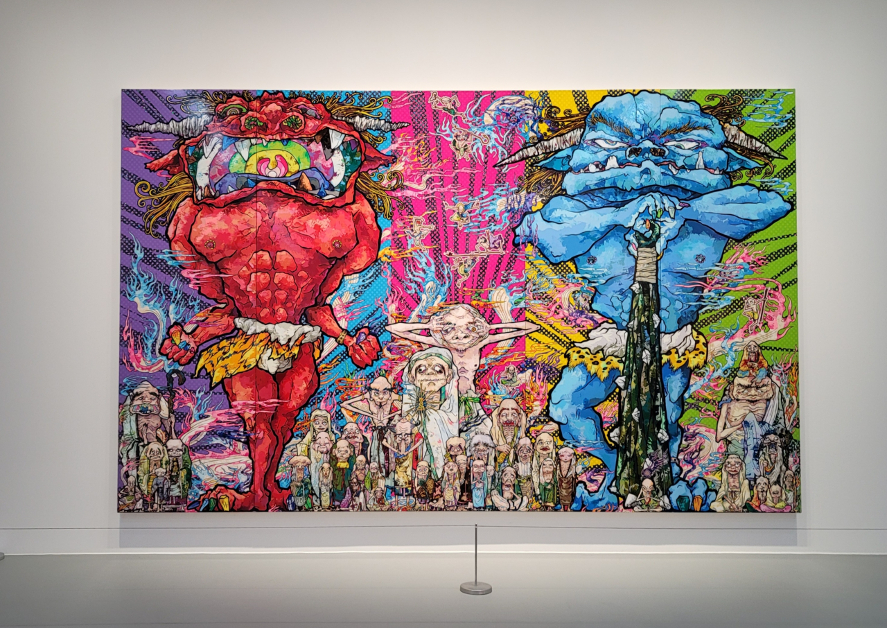 붉은 요괴, 푸른 요괴와 48 나한, 2013, 부산시립미술관 2023 무라카미좀비전 전시전경 [이한빛 기자]