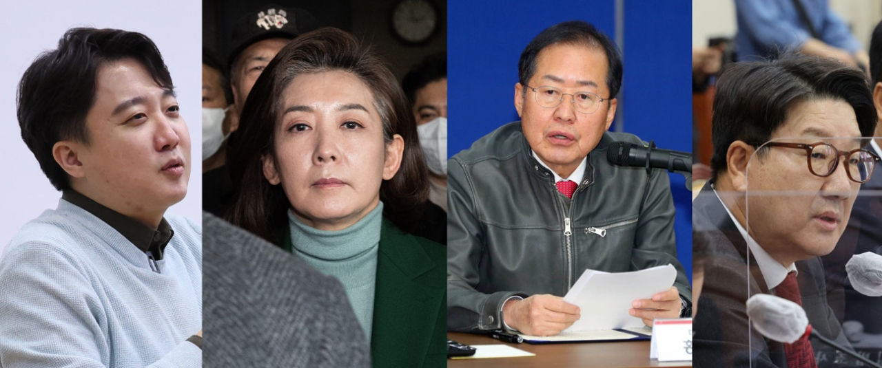 (왼쪽부터) 이준석 국민의힘 전 대표, 나경원 국민의힘 전 의원, 홍준표 대구시장, 권성동 국민의힘 의원[연합]