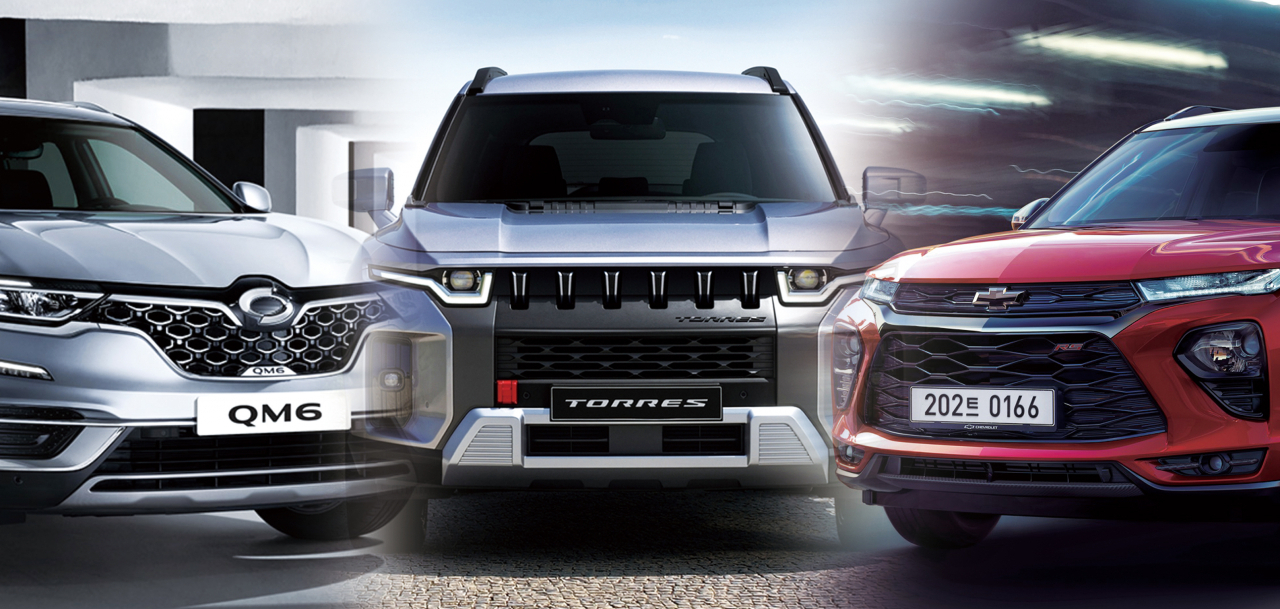 From left are Renault Korea Motors’ QM6, SsangYong Motor’s Torres and GM Korea’s Trailblazer -- their top-selling cars.