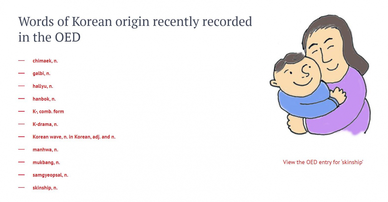 옥스퍼드영어사전(OED)은 지난 2021년 한국어 단어 26개를 새로 등재했다. [옥스퍼드영어사전 사이트 캡처]