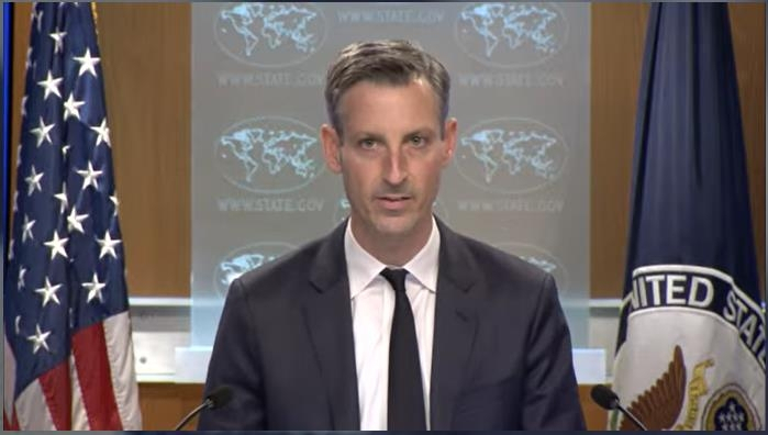 State Department Press Secretary Ned Price is seen speaking during a daily press briefing at the department in Washington on Thrusday (White House)