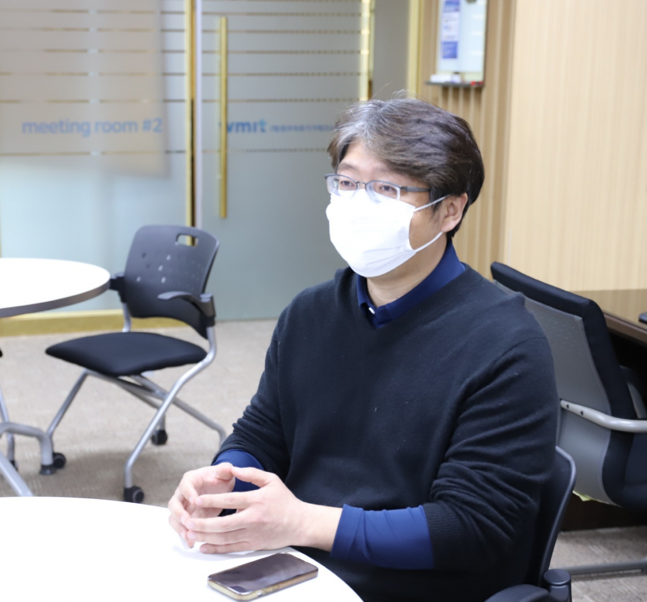 조성필 메쥬 이사가 지난 1월 30일 헤럴드경제와 인터뷰에서 기자의 질문에 대답하고 있다. [원주의료기기테크노밸리 제공]
