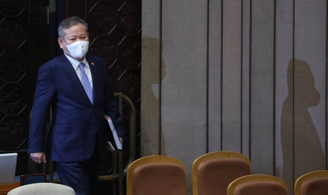Minister of Interior and Safety Lee Sang-min attends the plenary session of the National Assembly on Monday. (Yonhap)