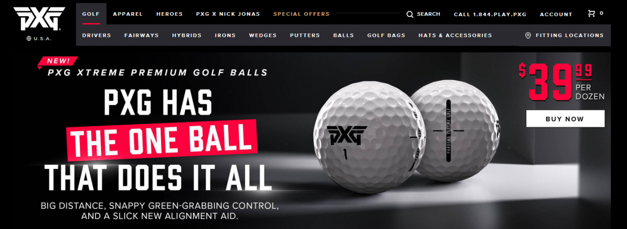 PXG 골프볼 익스트림 출시를 소개한 PXG 홈페이지