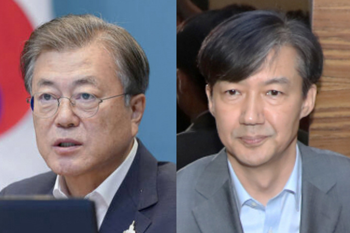 문재인 전 대통령(왼쪽), 조국 전 법무부장관(오른쪽). [연합]