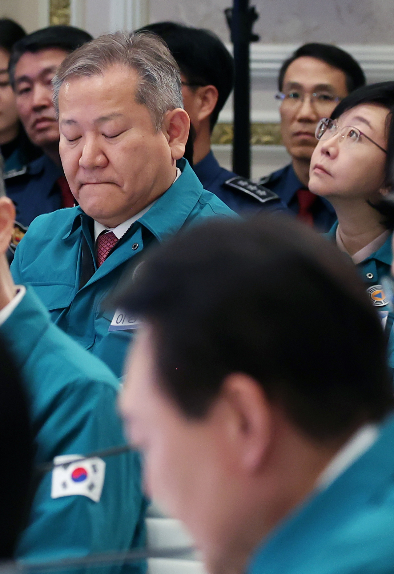 이상민 행정안전부 장관이 8일 청와대 영빈관에서 열린 제56차 중앙통합방위회의에 참석해 있다. [연합]