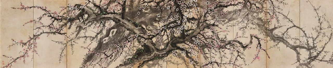 장승업, 홍백매도10폭병풍, 19세기 후반, 종이에 수묵채색, 개인소장 [아모레퍼시픽미술관 제공]