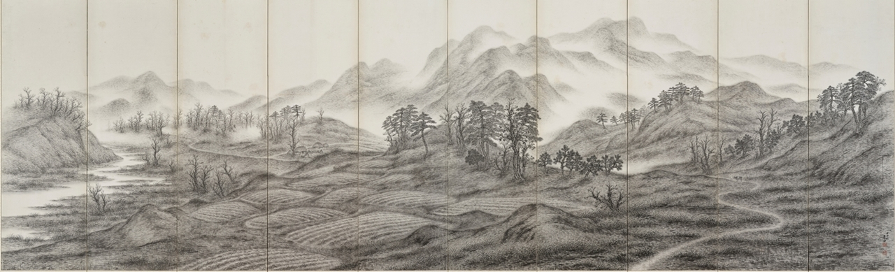 이상범, 귀로10폭병풍, 1937년, 종이에 수묵, 아모레퍼시픽미술관 [아모레퍼시픽미술관 제공]