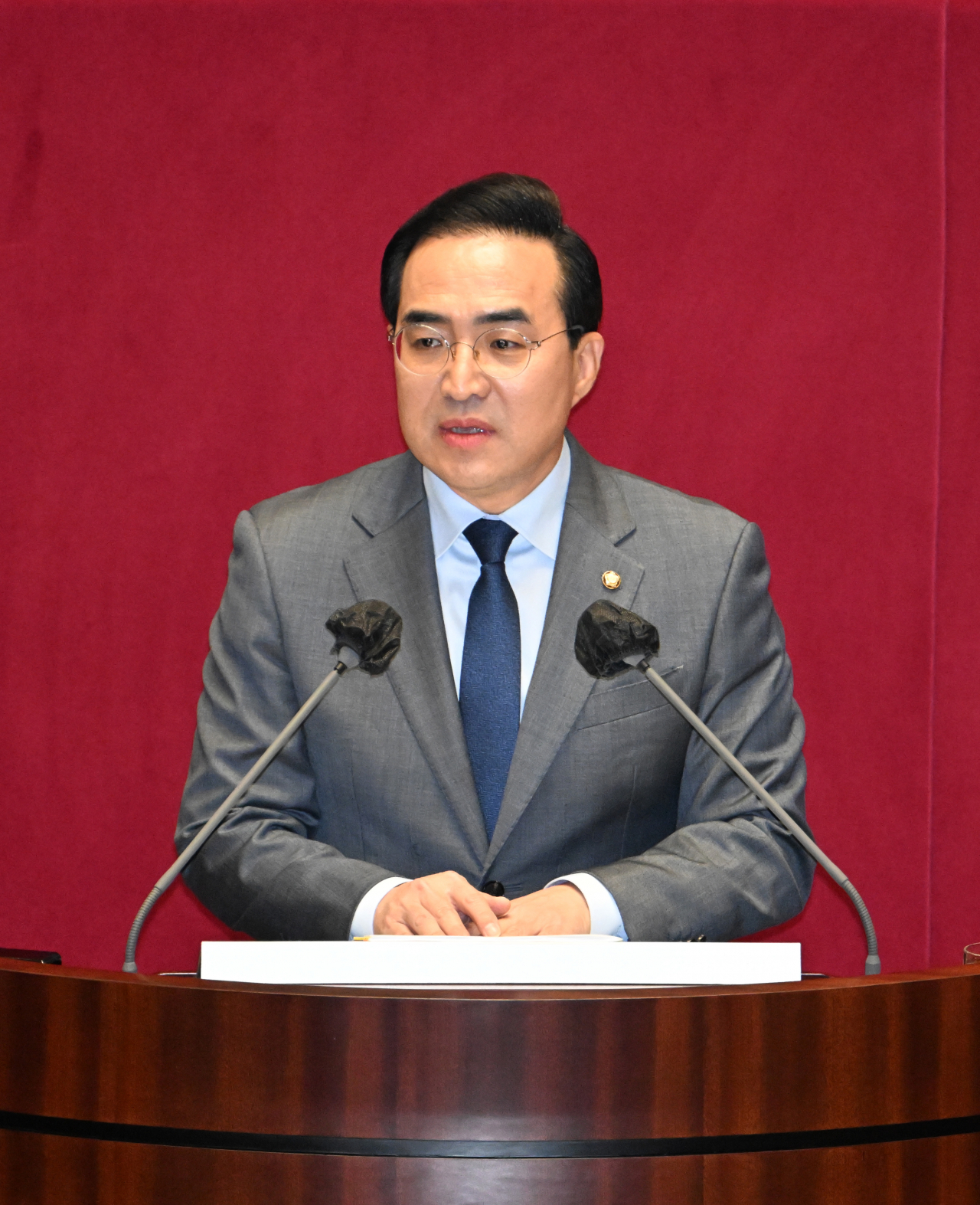 박홍근 더불어민주당 원내대표가 13일 서울 여의도 국회에서 교섭단체 대표연설을 하고 있다. 이상섭 기자