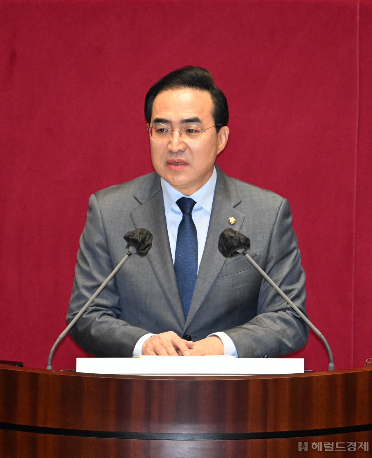 박홍근 더불어민주당 원내대표가 13일 서울 여의도 국회에서 교섭단체 대표연설을 하고 있다. 이상섭 기자
