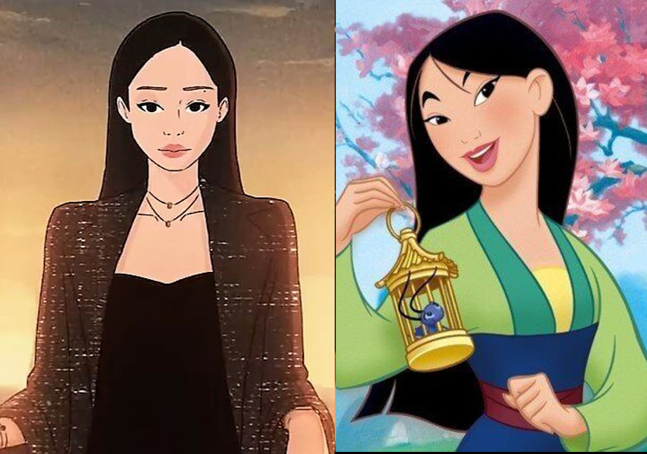 샤넬의 파인 주얼리 ‘코코크러쉬’가 공개한 애니메이션 에피소드 ‘Dear Paris’ 편에 등장한 2D버전 블랙핑크 제니(왼쪽). 디즈니애니메이션 '뮬란'(오른쪽). [샤넬 홈페이지] [디즈니]