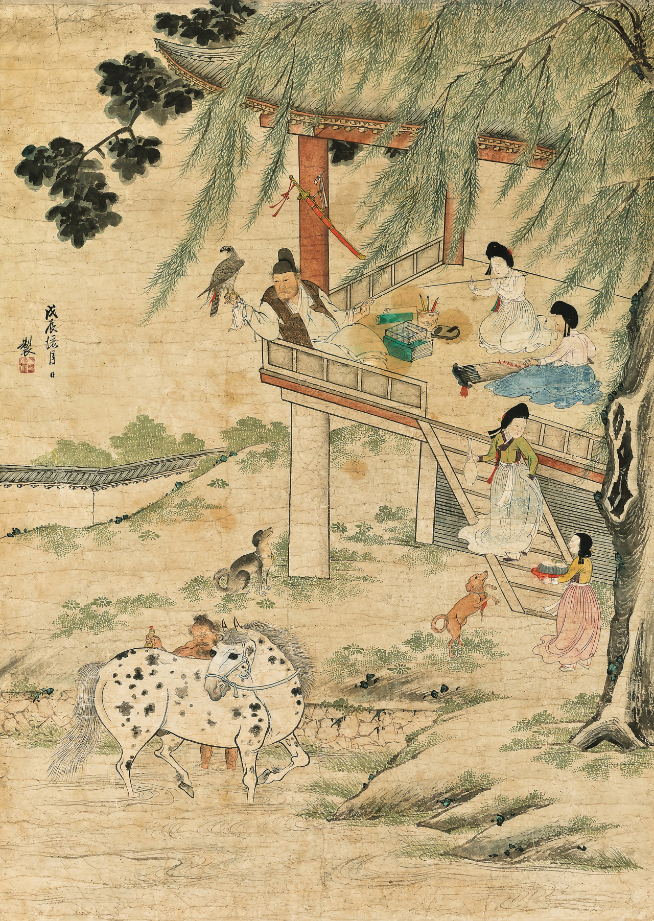 불염재 김희겸, 석천한유도(石泉閒遊圖), ink and color on paper, 88.5&times;123.9cm, 1748 [서울옥션 제공]