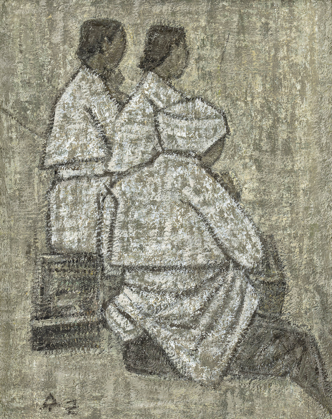 박수근, 노상, oil on canvas, 25&times;20cm,1950s [케이옥션 제공]