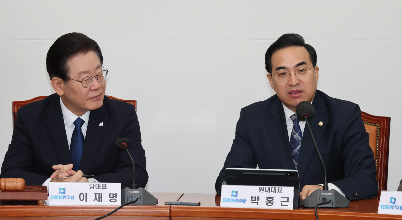 박홍근 더불어민주당 원내대표가 20일 국회에서 열린 최고위원회의에서 발언하고 있다. [연합]