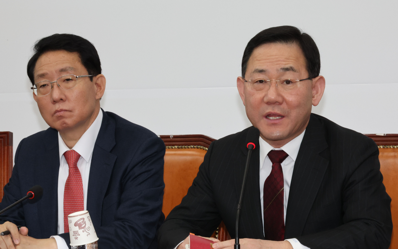 국민의힘 주호영 원내대표가 20일 오전 서울 여의도 국회에서 열린 비상대책위원회의에서 발언하고 있다. 연합뉴스