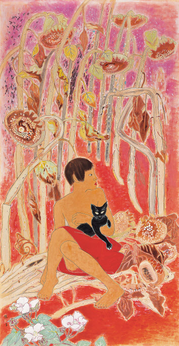 천경자, 1924-2015, 〈정靜〉, color on paper, 162.5&times;85cm, 1955 [서울옥션 제공]
