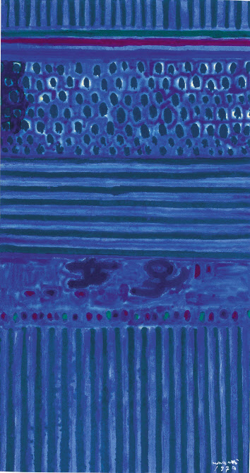 김환기, 무제, mixed media on Korean paper, 57&times;31cm,1970 [케이옥션 제공]