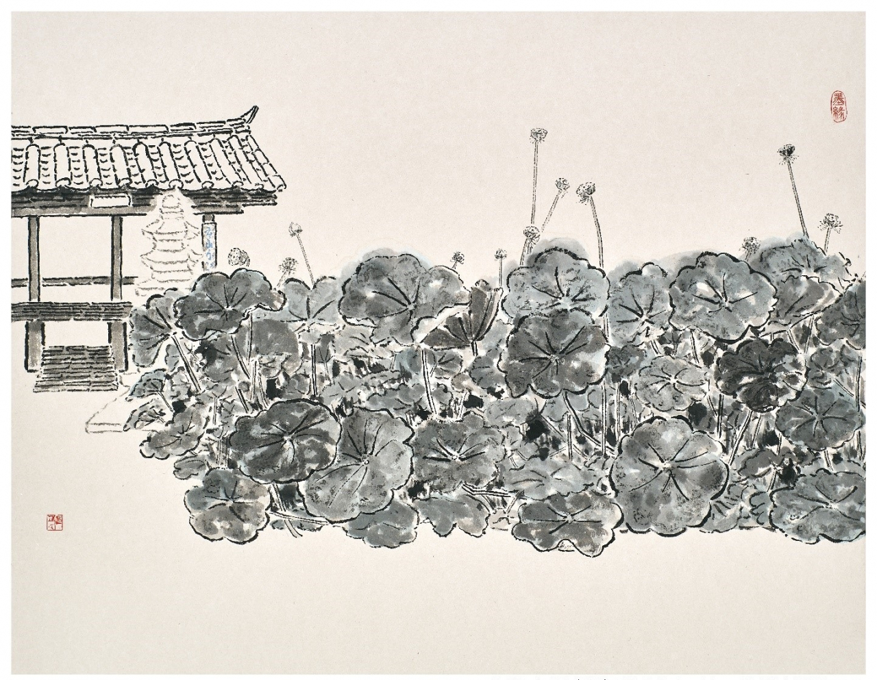 김원교, 문향-기억의 뜰, 91x120cm, 한지에 수묵담채, 2023 [갤러리단정 제공]