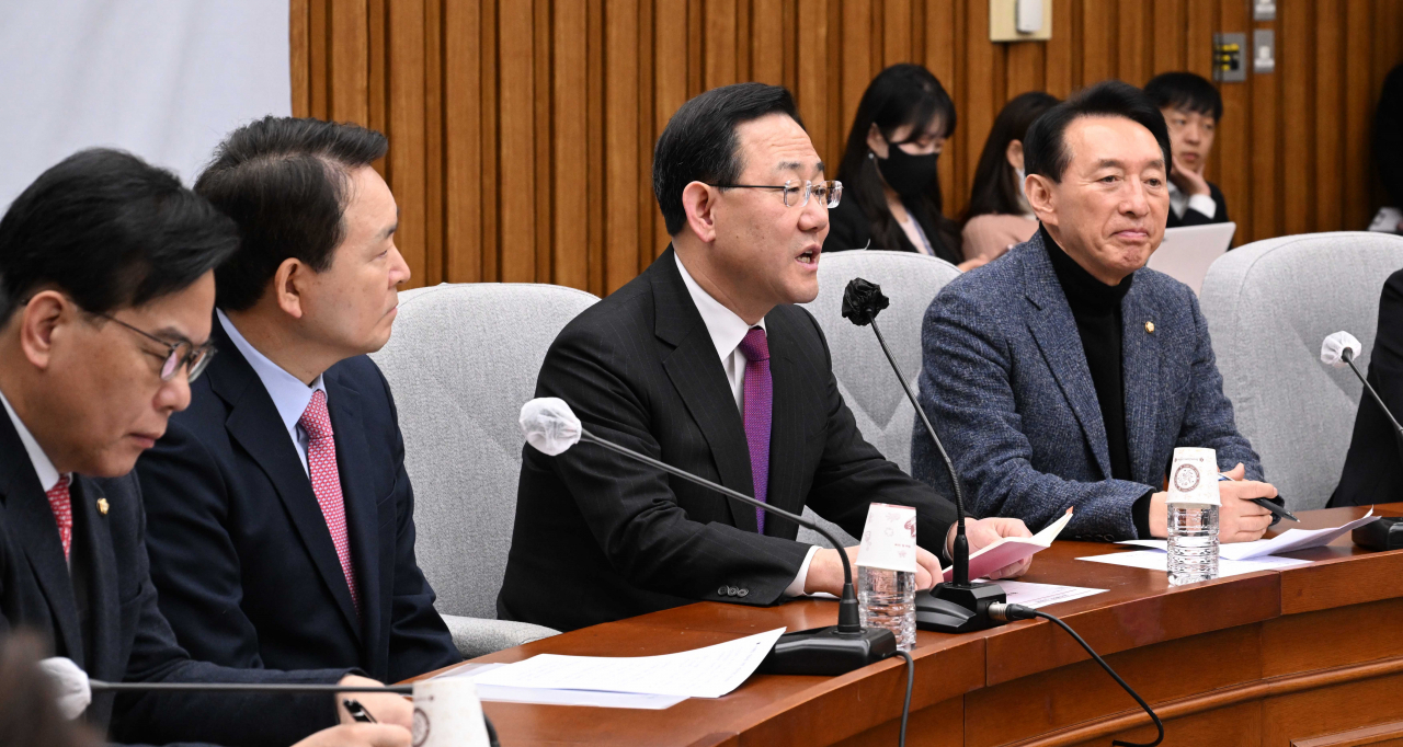 주호영 국민의힘 원내대표가 21일 서울 여의도 국회에서 열린 원내대책회의에서 모두발언하고 있다. 이상섭 기자