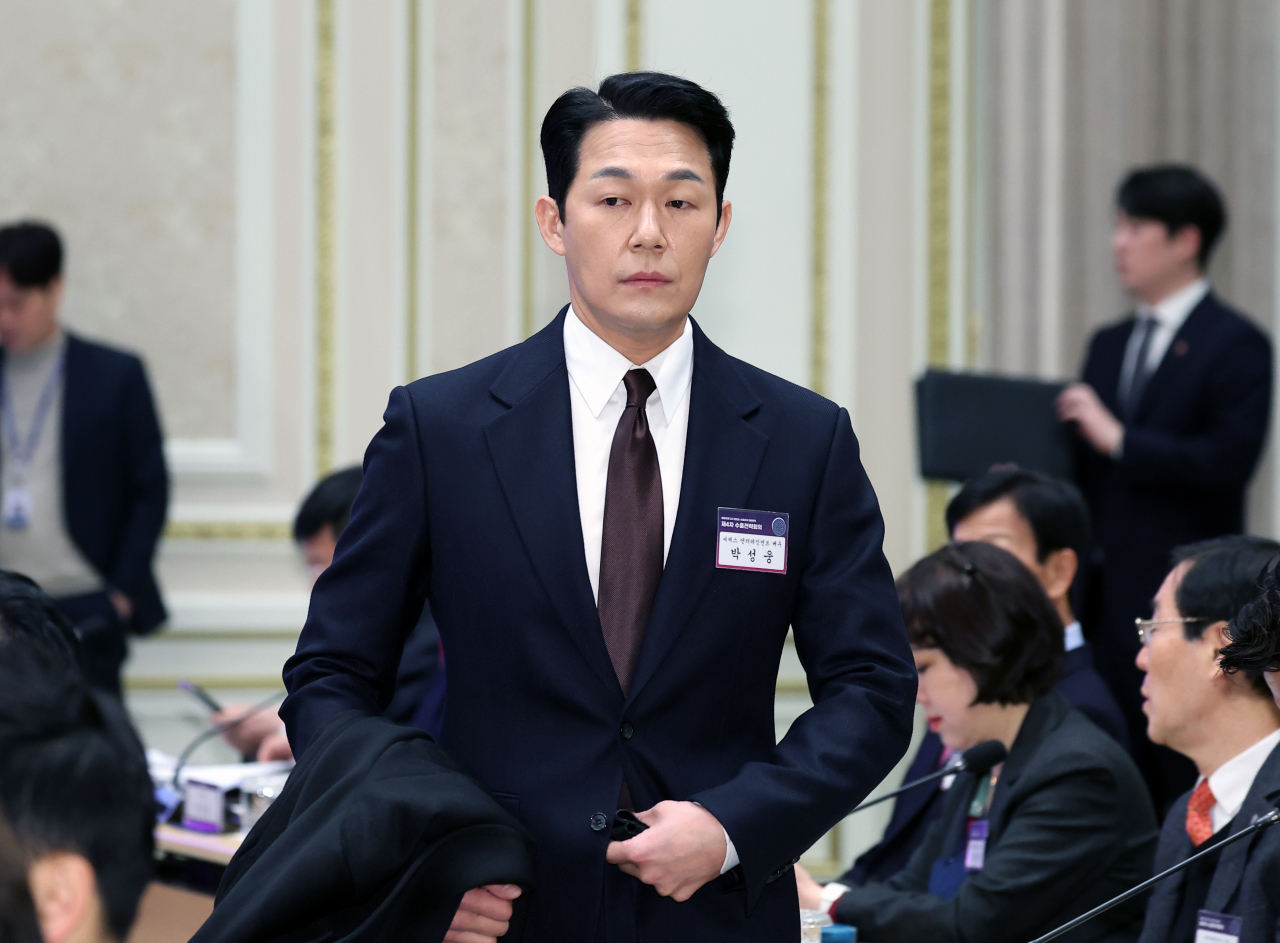 배우 박성웅이 23일 청와대 영빈관에서 열린 제4차 수출전략회의에 참석하고 있다. [연합]