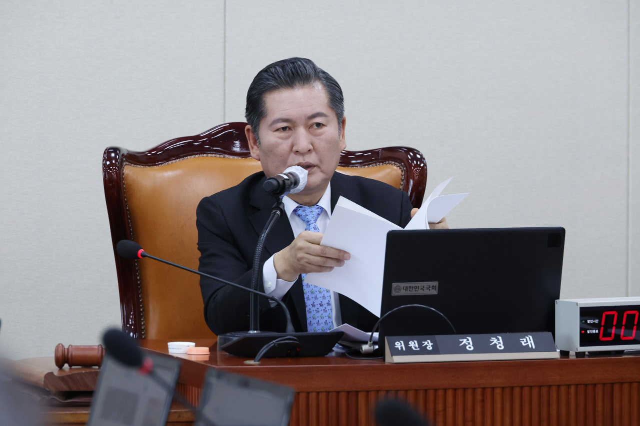 지난 2월 9일 오후 국회에서 열린 과학기술정보방송통신위원회 전체회의에 정청래 위원장이 발언하고 있다. 연합뉴스