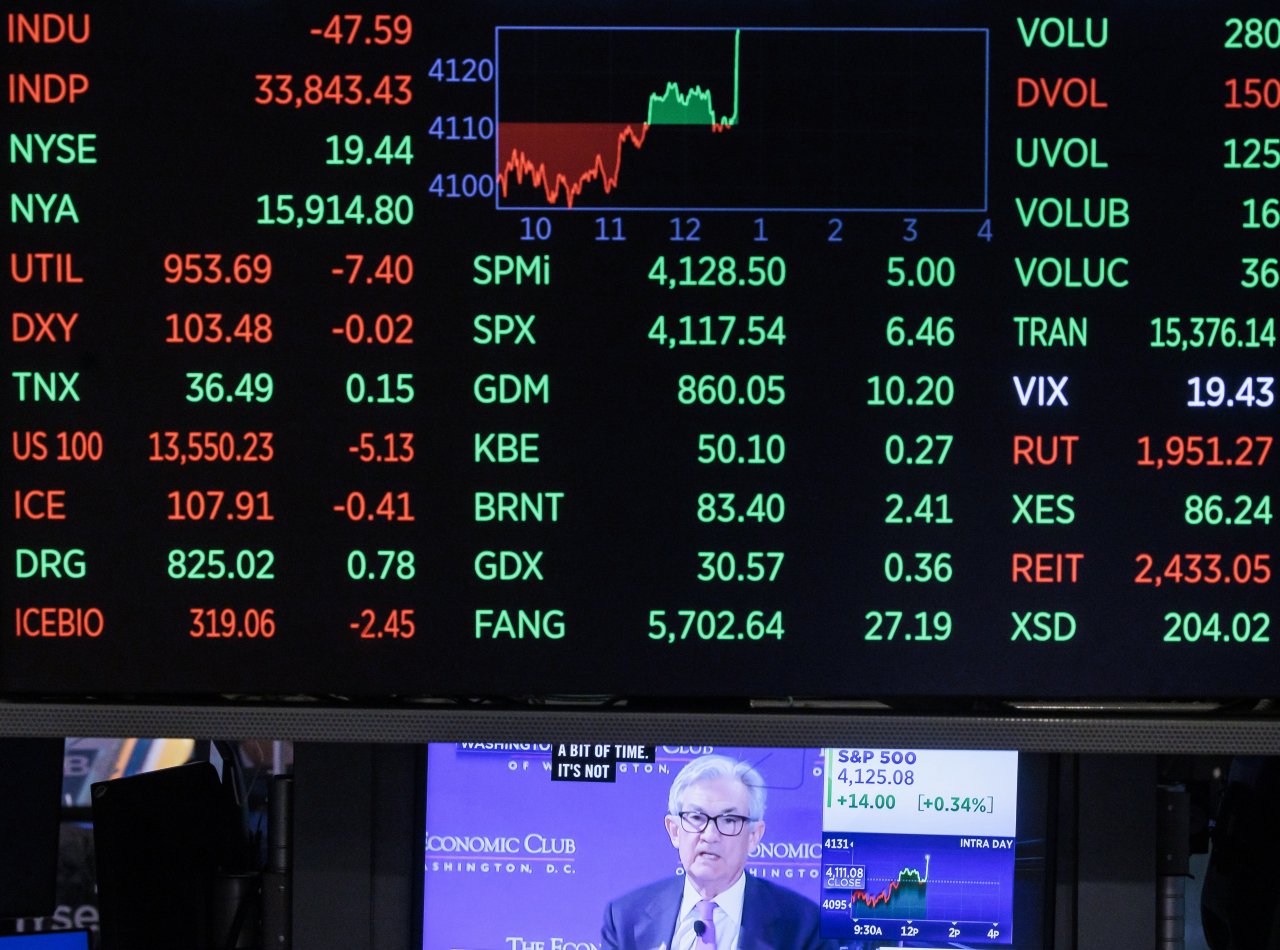 미국 뉴욕증권거래소(NYSE) 화면. [사진=연합뉴스]