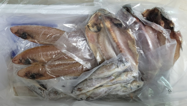 여수 산림조합장 선거와 관련해 조합원들에 제공된 반건조 생선 세트. [독자 제공]