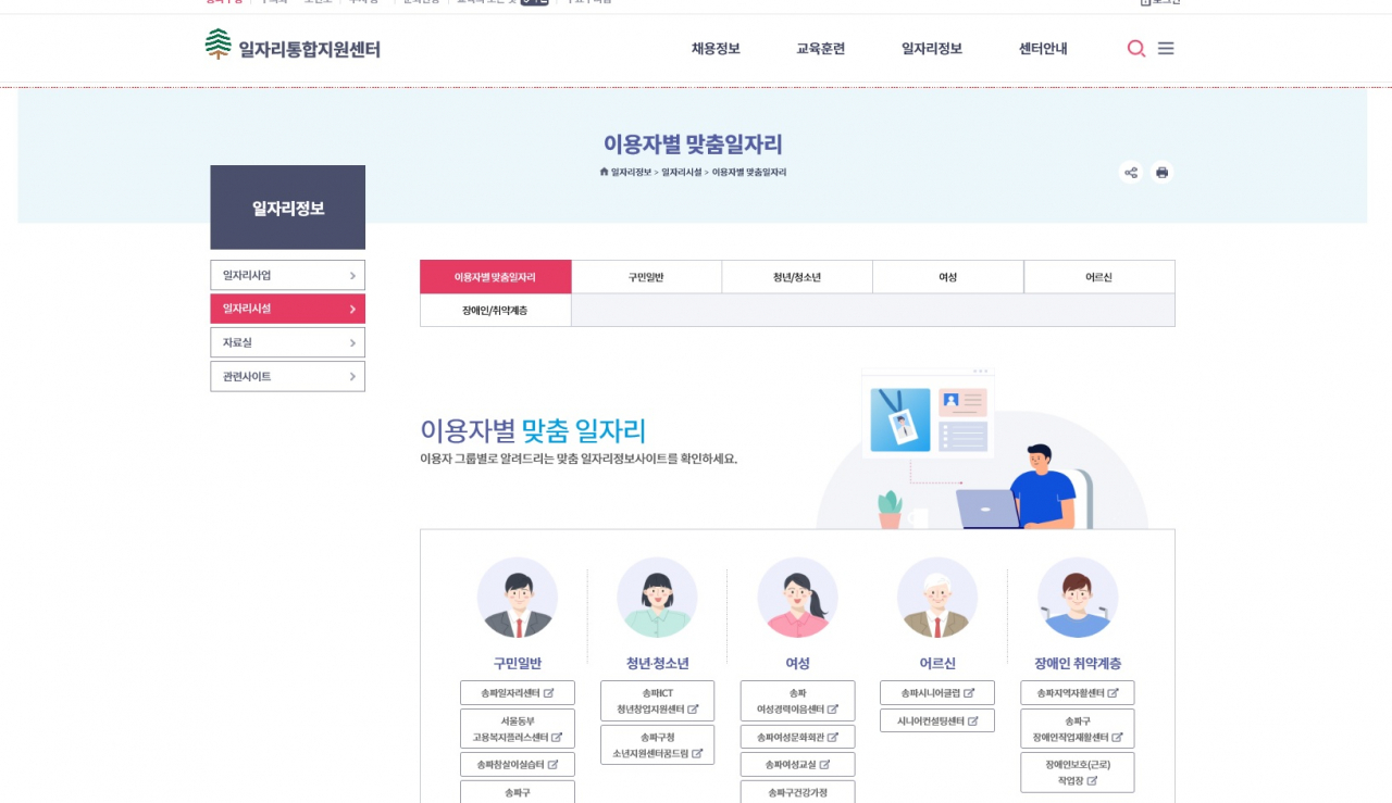 송파구 기존 취업정보 플랫폼의 모습. [송파구 제공]