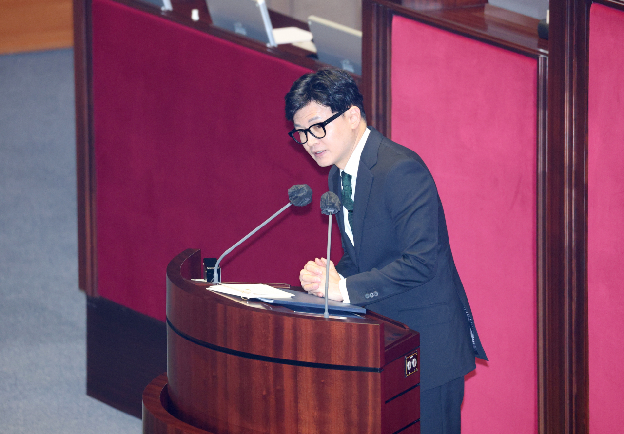 한동훈 법무부 장관이 지난달 27일 오후 국회에서 열린 본회의에서 더불어민주당 이재명 대표의 체포동의요청 이유설명을 하는 모습. [연합]