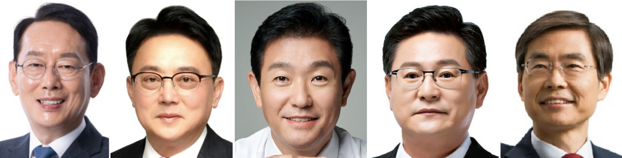 산은 부산 이전 법안 발의에 참여한 국회의원 중 서울에 집을 보유한 의원. 왼쪽부터 김도읍, 김희곤, 이주환, 이헌승, 조경태 의원]