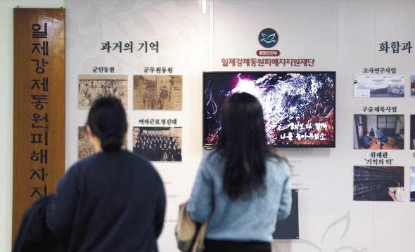 한국 정부가 일본과의 강제징용 피해자 배상 문제를 매듭짓기 위한 해법을 지난 6일 공식 발표했다. 사진은 이날 오전 서울 종로구 일제강제동원피해자지원재단 앞. [연합]