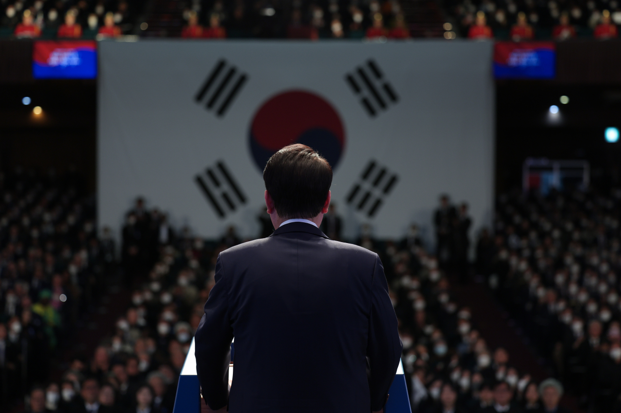 윤석열 대통령이 지난 3월 1일 서울 중구 유관순 기념관에서 열린 제104주년 3.1절 기념식에서 기념사를 하고 있다. [연합]