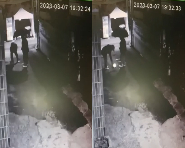 지난 7일 대구 이슬람 사원 공사장 앞 골목길에서 누군가 동물성 기름으로 추정되는 하얀 액체를 뿌리고 있는 모습이 인근 CCTV에 포착됐다. [연합]