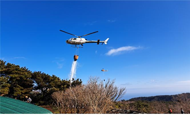 올해 신규 도입한 임차헬기가 부산시역 어디든 20분 내로 가장 먼저 도착해 산불 진화작업에 투입되고 있다. [부산시 제공]