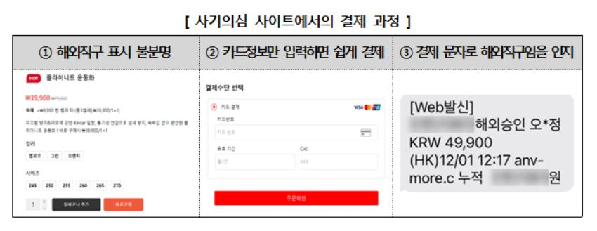 사기의심 사이트 결제 과정 예시 [한국소비자원 제공]
