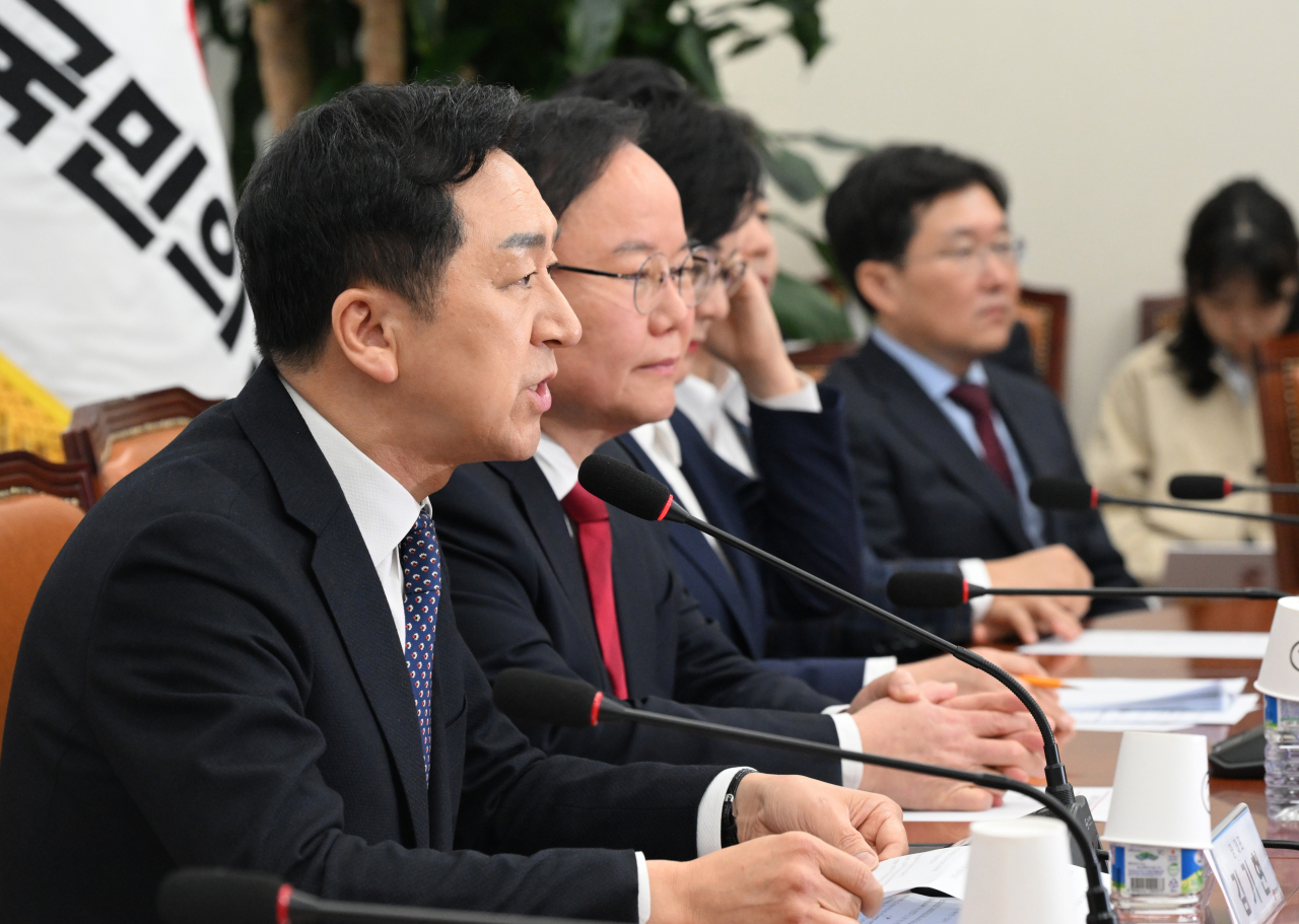 김기현 신임 국민의힘 대표가 최고위원회의에서 발언하는 모습. 임세준 기자