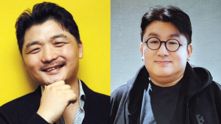 김범수 카카오 창업주(왼쪽), 방시혁 하이브 이사회 의장