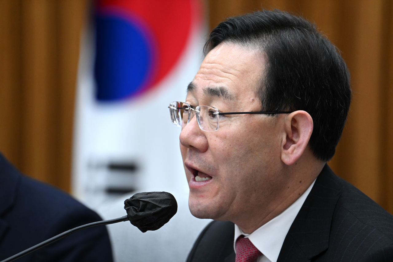 국민의힘 원내대책회의가 13일 서울 영등포구 여의도 국회에서 열려 주호영 원내대표가 발언하고 있다. 임세준 기자