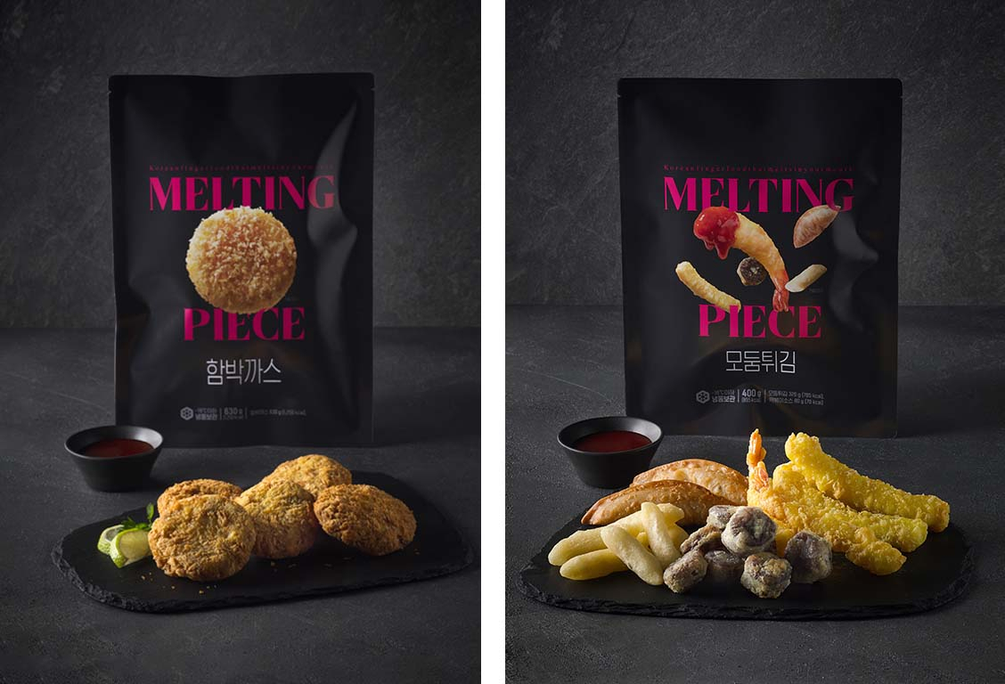 하림 ‘멜팅피스’ 모둠튀김과 함박까스(왼쪽) 제품. [하림 제공]