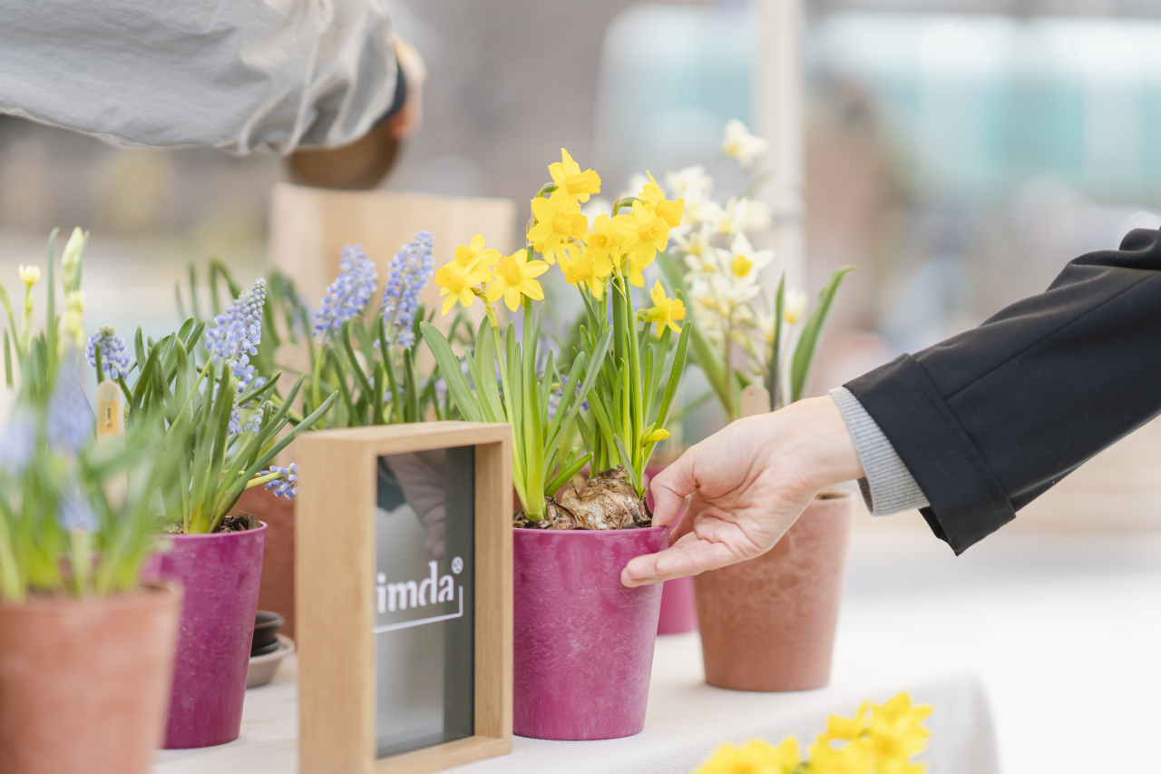 Flower pots are displayed at “Art in Marche” at the National Theater of Korea on Saturday. (NTOK)