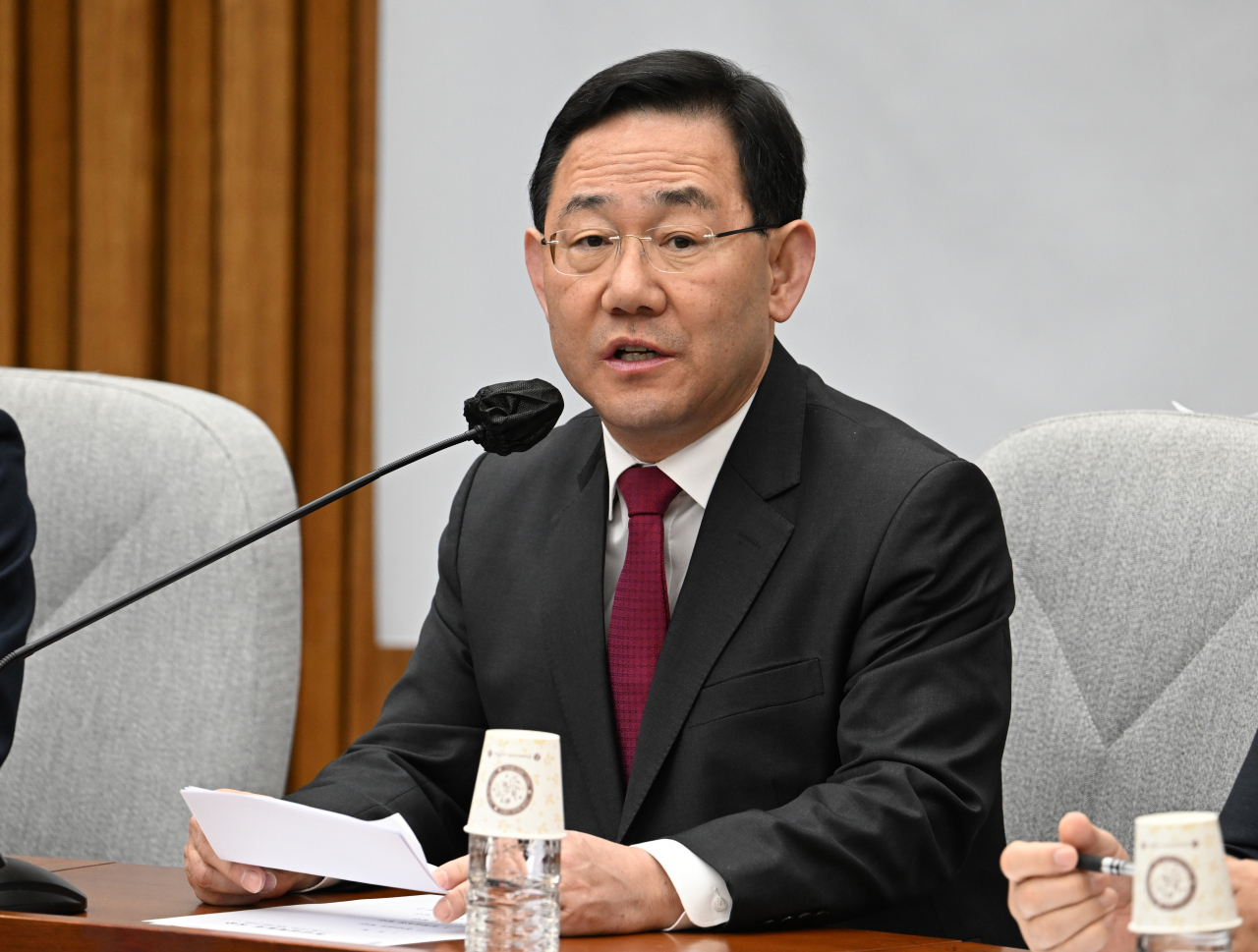 주호영 국민의힘 원내대표가 21일 서울 영등포구 여의도 국회에서 열린 원내대책회의에 참석해 발언하고 있다. 임세준 기자