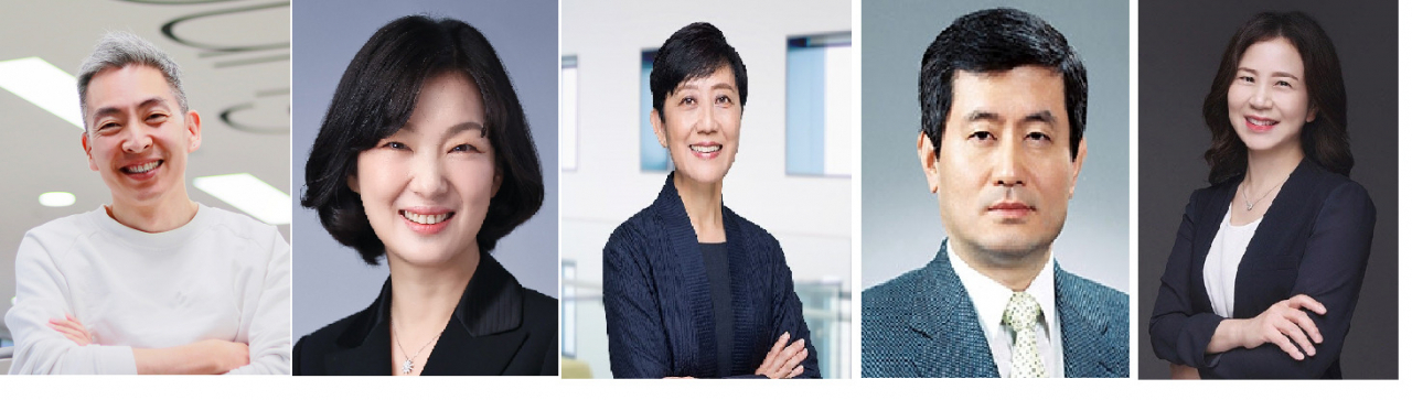 SK그룹 주요 사외이사 후보들. 왼쪽부터 김정인 SKC 사외이사 후보, 김주연 SK이노베이션 사외이사 후보, 박현주 SK㈜ 사외이사 후보, 정덕균 SK하이닉스 사외이사 후보, 오혜연 SKT 사외이사 후보. (가나다순) [각 사 및 서울대 제공]