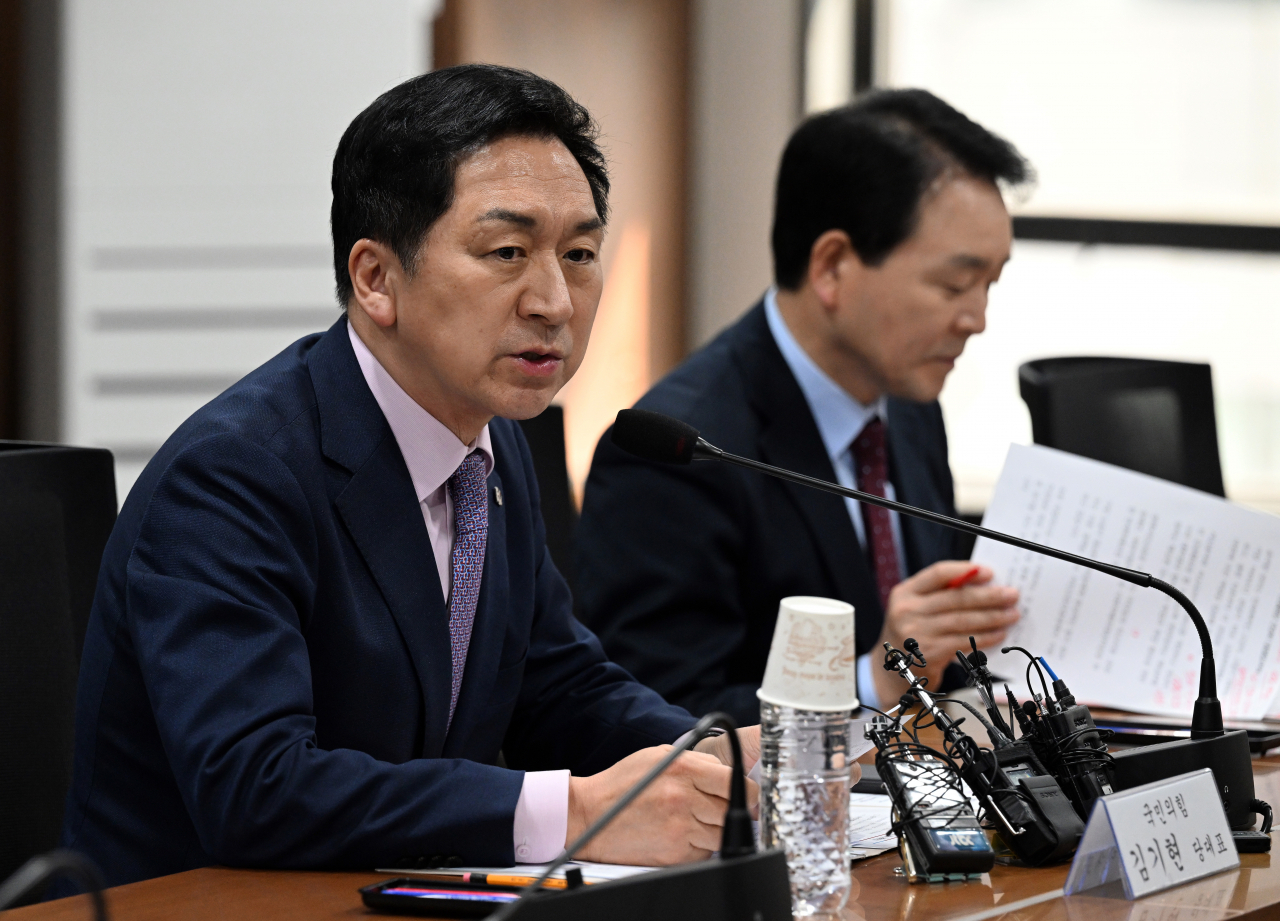 김기현 국민의힘 대표가 21일 오후 서울 중구 프레스센터에서 열린 서민금융 민생현장 간담회에서 발언하고 있다. [연합]