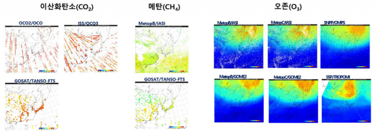 기상청은 인공위성이 관측한 한반도 및 동아시아 온실가스 농도를 국가기상위상센터 누리집에 공개한다고 23일 밝혔다. 온실가스 표출영상 예시. [기상청 제공]